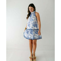 8.28 Boutique:Entro,The Gracie Blue Floral Ric Rac Halter Dress,Dress