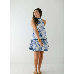 8.28 Boutique:Entro,The Gracie Blue Floral Ric Rac Halter Dress,Dress