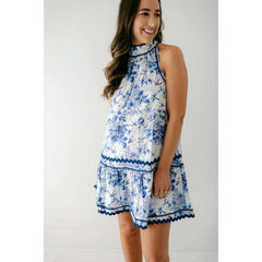 8.28 Boutique:Entro,The Gracie Blue Floral Ric Rac Halter Dress,Dress