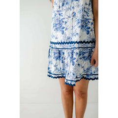 8.28 Boutique:Entro,The Gracie Blue Floral Ric Rac Halter Dress,Dress