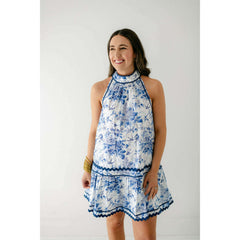 8.28 Boutique:Entro,The Gracie Blue Floral Ric Rac Halter Dress,Dress