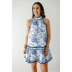 8.28 Boutique:Entro,The Gracie Blue Floral Ric Rac Halter Dress,Dress