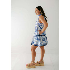 8.28 Boutique:Entro,The Gracie Blue Floral Ric Rac Halter Dress,Dress