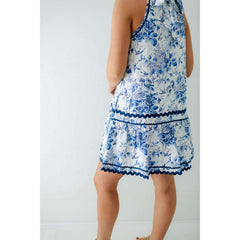 8.28 Boutique:Entro,The Gracie Blue Floral Ric Rac Halter Dress,Dress