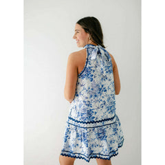 8.28 Boutique:Entro,The Gracie Blue Floral Ric Rac Halter Dress,Dress