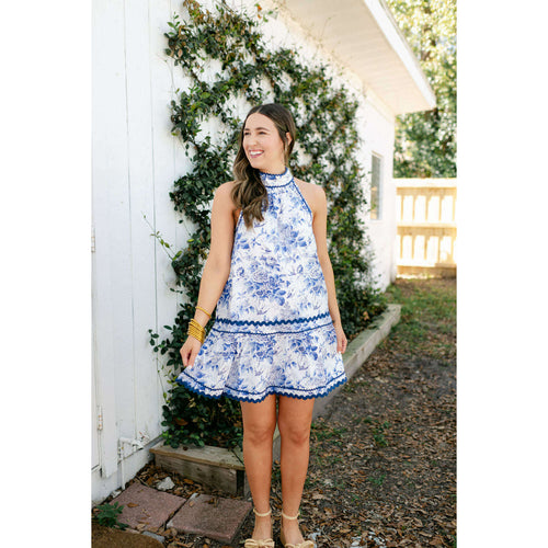 8.28 Boutique:Entro,The Gracie Blue Floral Ric Rac Halter Dress,Dress