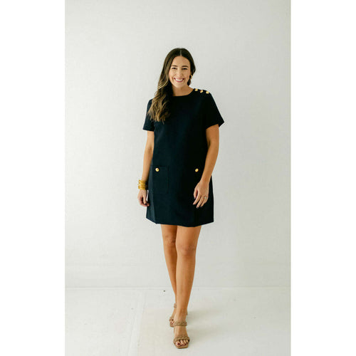 8.28 Boutique:English Factory,English Factory Gold Button Pointed Mini Dress in Navy,Dress