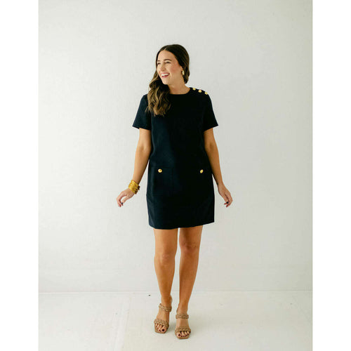 8.28 Boutique:English Factory,English Factory Gold Button Pointed Mini Dress in Navy,Dress