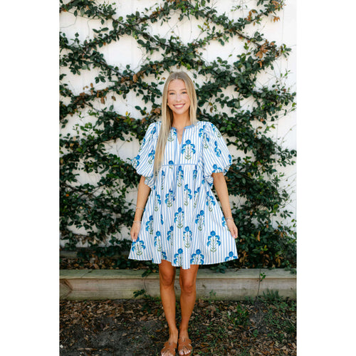 8.28 Boutique:Entro,The Ivy Blue Floral Mini Dress,Dress