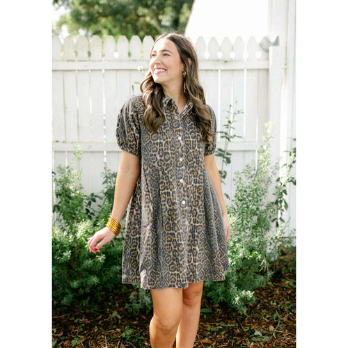 8.28 Boutique:Entro,The Robins Denim Cheetah Dress,Dress