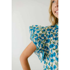 8.28 Boutique:Entro,The Carrie Blue Floral Scalloped Sleeve Top,Shirts & Tops