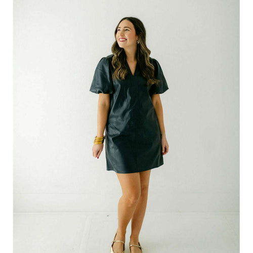 8.28 Boutique:THML,THML Navy Faux Leather Shift Dress,Dress