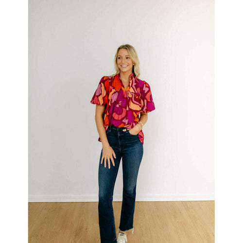 8.28 Boutique:TCEC,The Harriet Pink Floral Puff Sleeve Top,Shirts & Tops