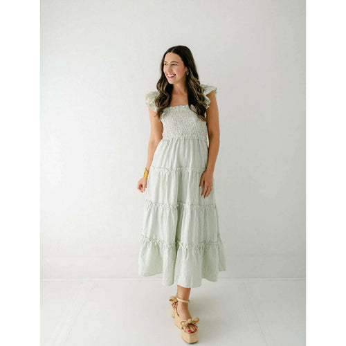 8.28 Boutique:Entro,The Sienna Green Tea Smocked Top Midi Dress,Dress