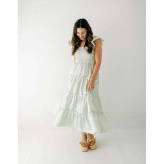 8.28 Boutique:Entro,The Sienna Green Tea Smocked Top Midi Dress,Dress