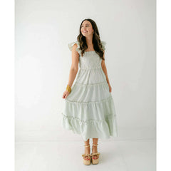 8.28 Boutique:Entro,The Sienna Green Tea Smocked Top Midi Dress,Dress