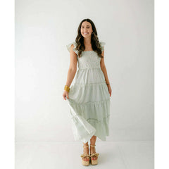 8.28 Boutique:Entro,The Sienna Green Tea Smocked Top Midi Dress,Dress