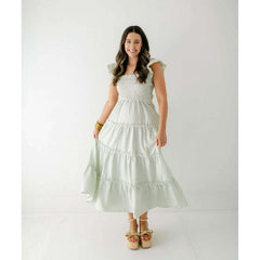 8.28 Boutique:Entro,The Sienna Green Tea Smocked Top Midi Dress,Dress