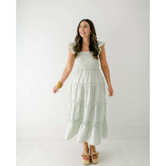 8.28 Boutique:Entro,The Sienna Green Tea Smocked Top Midi Dress,Dress