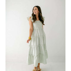 8.28 Boutique:Entro,The Sienna Green Tea Smocked Top Midi Dress,Dress