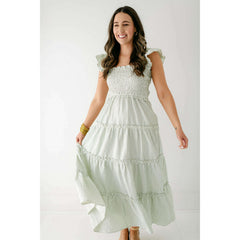 8.28 Boutique:Entro,The Sienna Green Tea Smocked Top Midi Dress,Dress