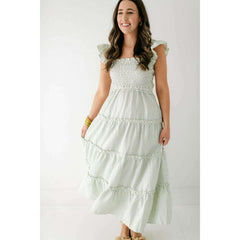 8.28 Boutique:Entro,The Sienna Green Tea Smocked Top Midi Dress,Dress