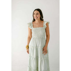 8.28 Boutique:Entro,The Sienna Green Tea Smocked Top Midi Dress,Dress