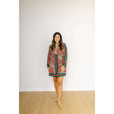 Sail to Sable Cream Batik Print Long Sleeve Tunic Dress