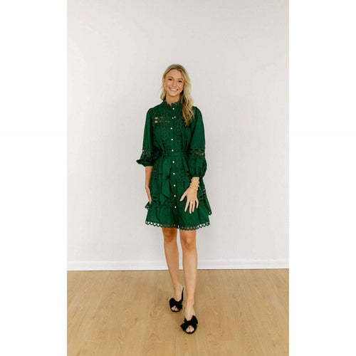 8.28 Boutique:Entro,Entro Green Lace Dress with Pearl Buttons,Dress