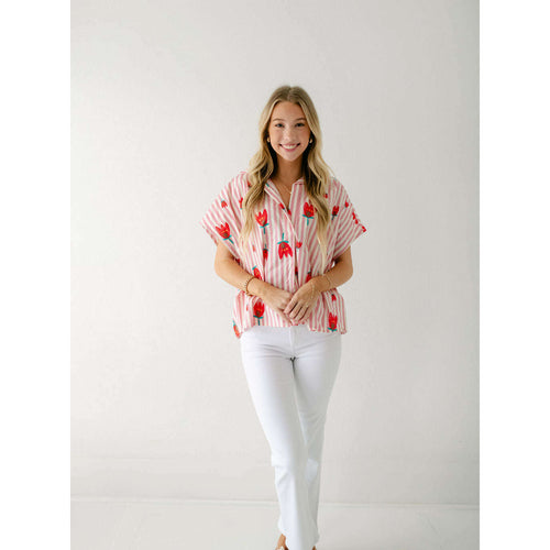 8.28 Boutique:Karlie Clothes,Karlie Stripe Poppy V-Neck Collar Top,Shirts & Tops