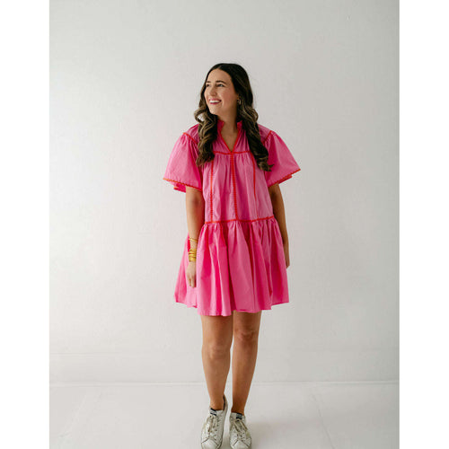 8.28 Boutique:Karlie Clothes,Karlie Pink Embroidered V-Neck Tiered Dress,Dress