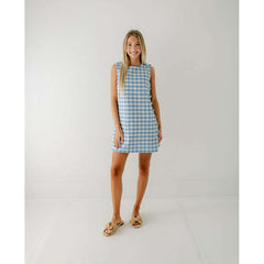 8.28 Boutique:Aureum,Aureum Light Blue Gingham Shift Dress with Buttons,Dress