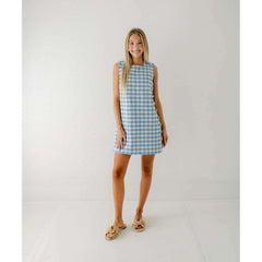 8.28 Boutique:Aureum,Aureum Light Blue Gingham Shift Dress with Buttons,Dress