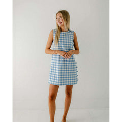 8.28 Boutique:Aureum,Aureum Light Blue Gingham Shift Dress with Buttons,Dress