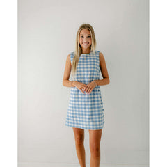 8.28 Boutique:Aureum,Aureum Light Blue Gingham Shift Dress with Buttons,Dress