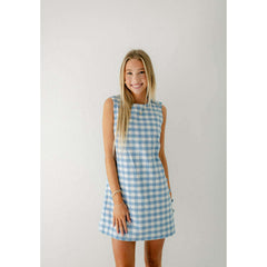 8.28 Boutique:Aureum,Aureum Light Blue Gingham Shift Dress with Buttons,Dress