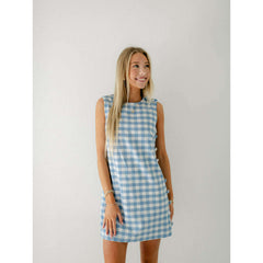 8.28 Boutique:Aureum,Aureum Light Blue Gingham Shift Dress with Buttons,Dress