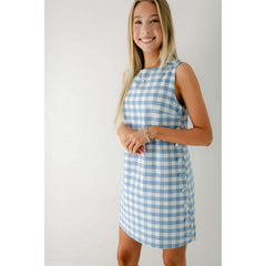 8.28 Boutique:Aureum,Aureum Light Blue Gingham Shift Dress with Buttons,Dress