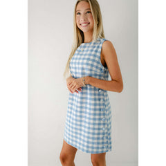 8.28 Boutique:Aureum,Aureum Light Blue Gingham Shift Dress with Buttons,Dress