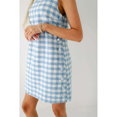 8.28 Boutique:Aureum,Aureum Light Blue Gingham Shift Dress with Buttons,Dress