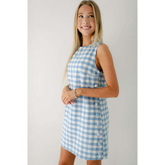 8.28 Boutique:Aureum,Aureum Light Blue Gingham Shift Dress with Buttons,Dress