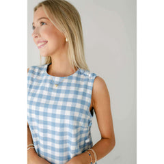 8.28 Boutique:Aureum,Aureum Light Blue Gingham Shift Dress with Buttons,Dress