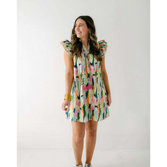 8.28 Boutique:THML,THML Lime Flutter Sleeve Multi Color Dress,Dress