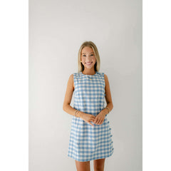 8.28 Boutique:Aureum,Aureum Light Blue Gingham Shift Dress with Buttons,Dress