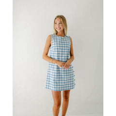 8.28 Boutique:Aureum,Aureum Light Blue Gingham Shift Dress with Buttons,Dress