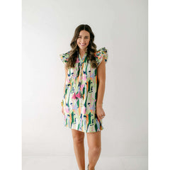 8.28 Boutique:THML,THML Lime Flutter Sleeve Multi Color Dress,Dress