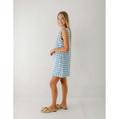 8.28 Boutique:Aureum,Aureum Light Blue Gingham Shift Dress with Buttons,Dress