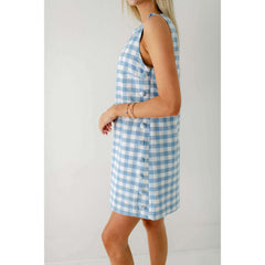 8.28 Boutique:Aureum,Aureum Light Blue Gingham Shift Dress with Buttons,Dress