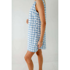 8.28 Boutique:Aureum,Aureum Light Blue Gingham Shift Dress with Buttons,Dress