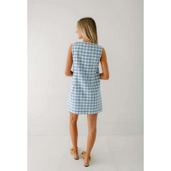 8.28 Boutique:Aureum,Aureum Light Blue Gingham Shift Dress with Buttons,Dress